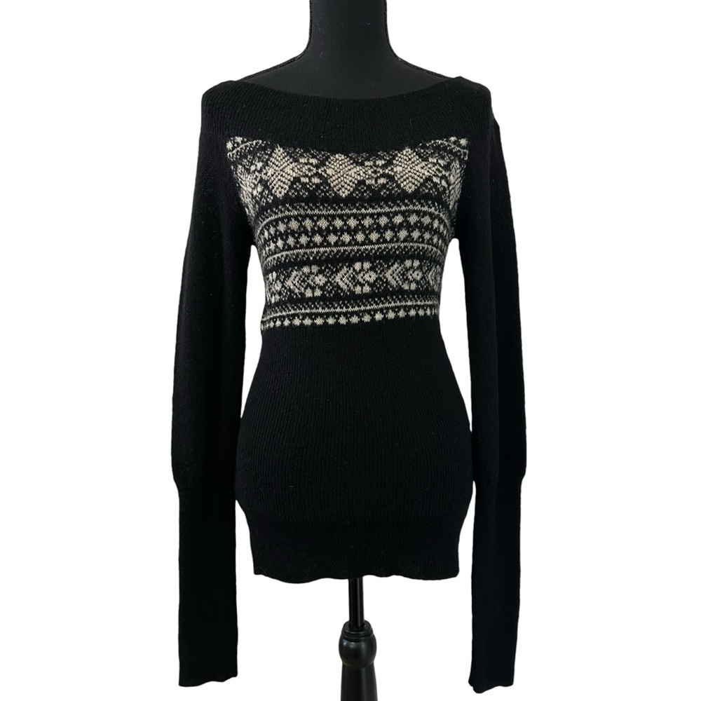 Free People Sweater Fair Isle Knit Boho Black Slouchy Wool Winter Size Small